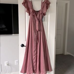 Moriah Rose Satin Cold-Shoulder Wrap Maxi Dress